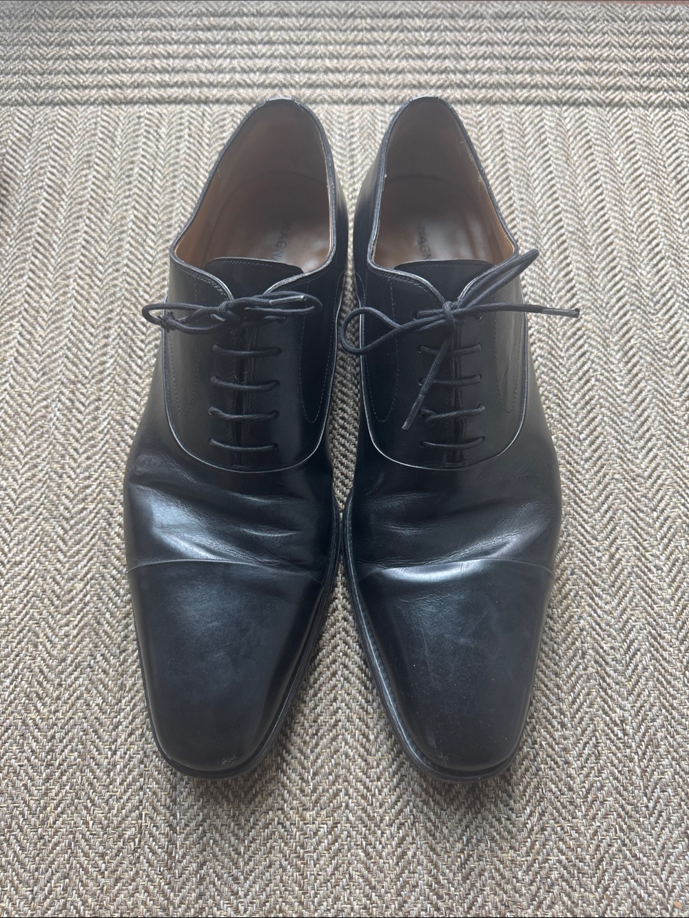 Men's Black Leather Cap Toe Oxfords Magnanni Lace-Up Dress Shoes
